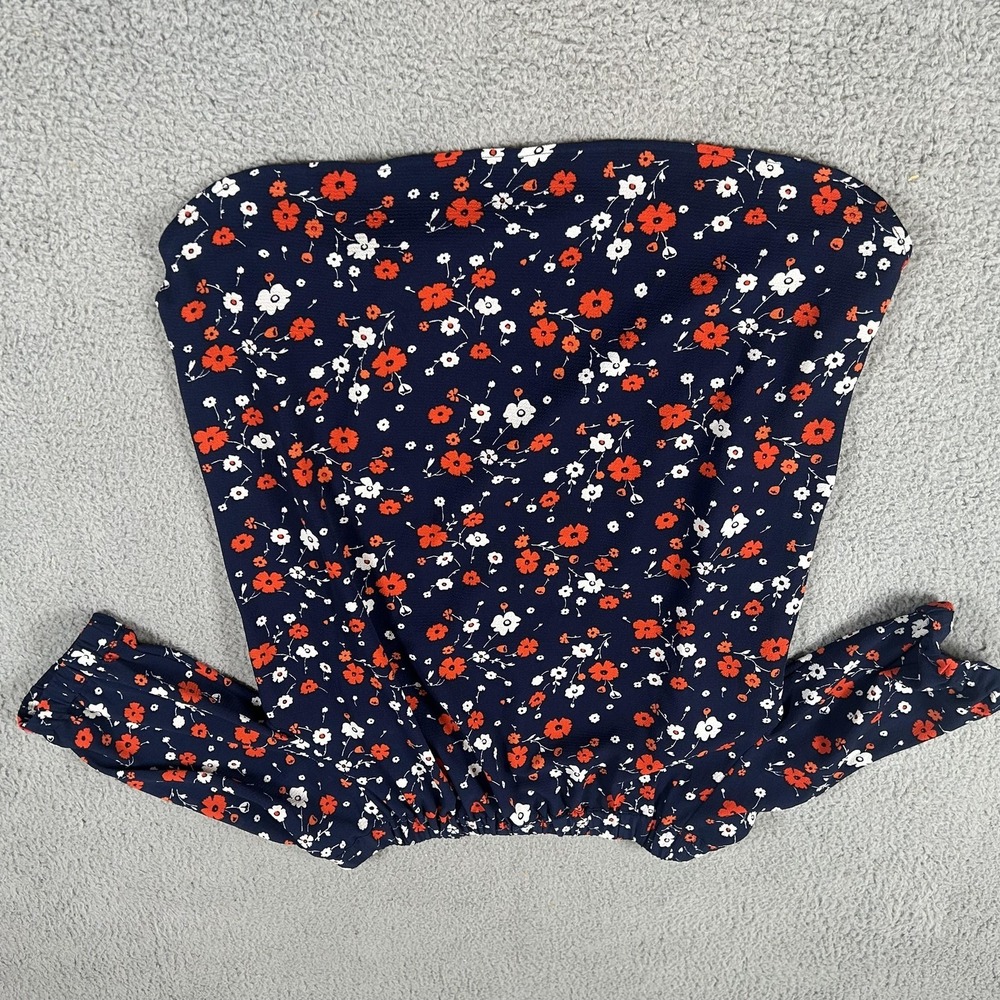 MICHAEL Michael Kors Blouse Womens Medium Navy Floral Off Shoulder 3/4 Sleeve - Picture 15 of 16